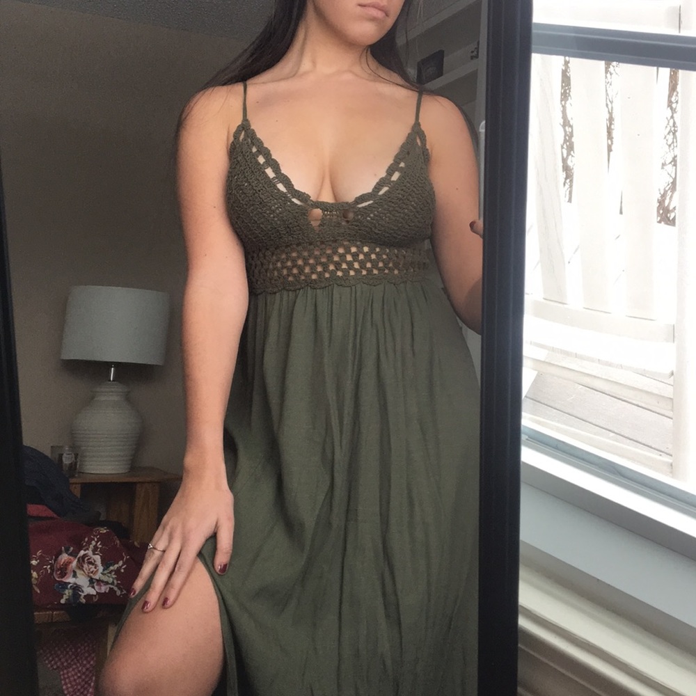 Green Slit Crochet Maxi Dress Windsor Size S